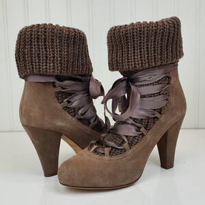See by Chloe Suede Lace Up Knit Sock Bootie SH-038